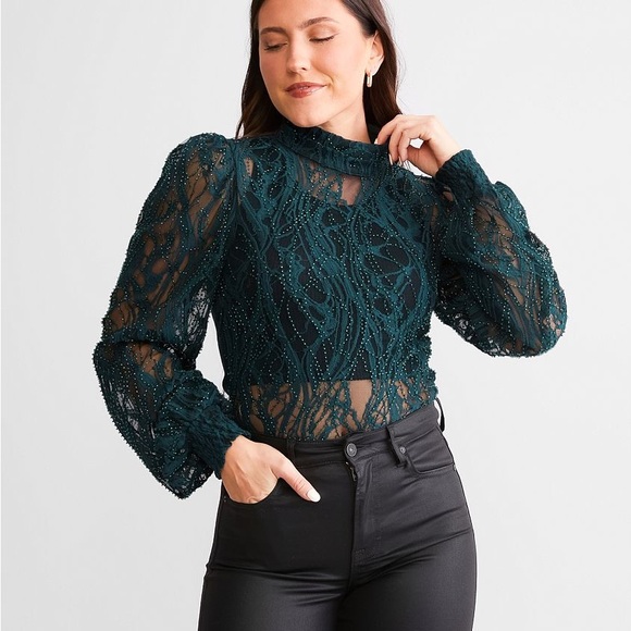 Red By Bke Tops - BKE Classy Dark Green Lace Blouse